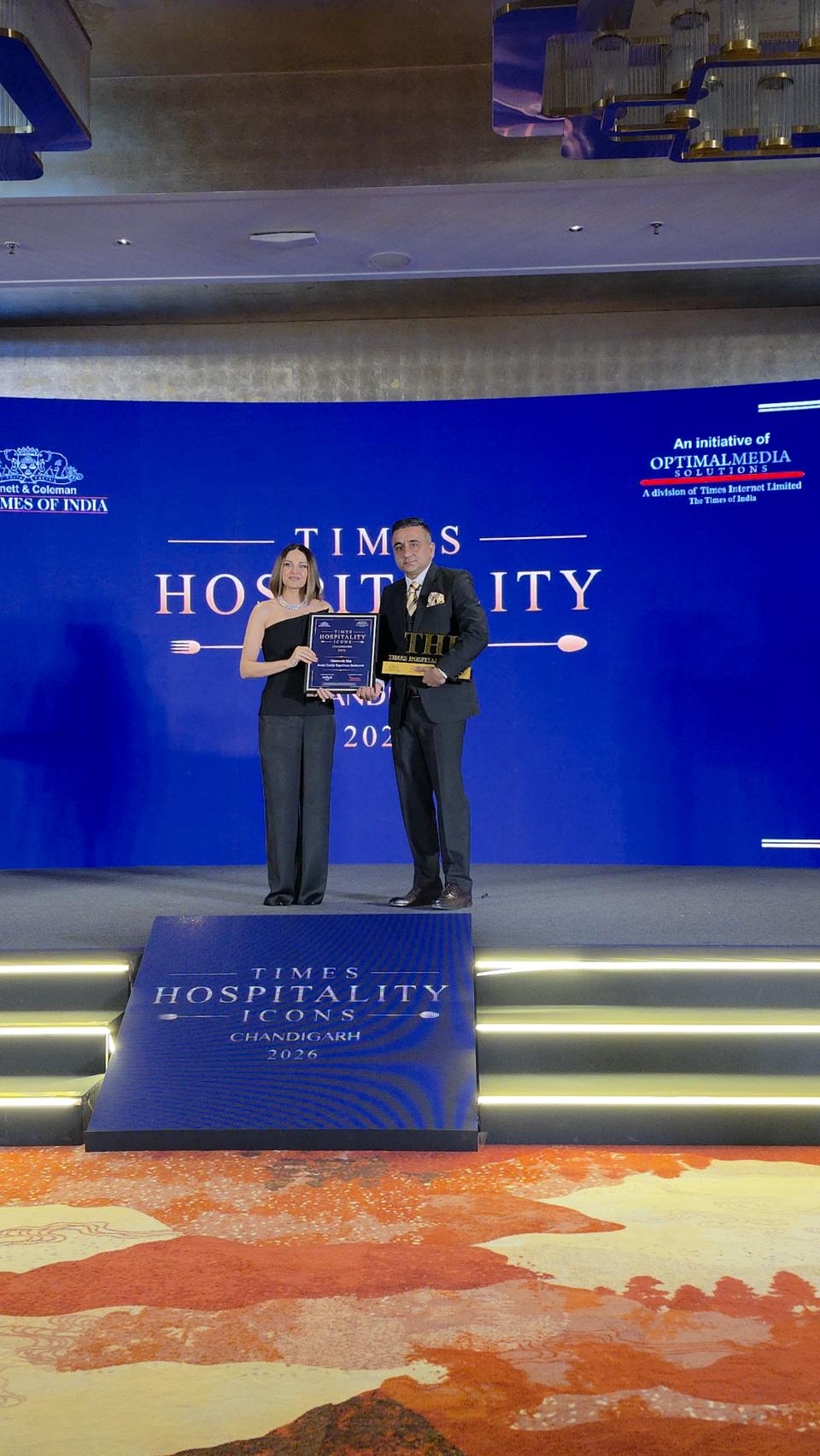 Nineteenth May receiving the Iconic Family Experience Restaurant recognition at Times Hospitality Icons Chandigarh 2026