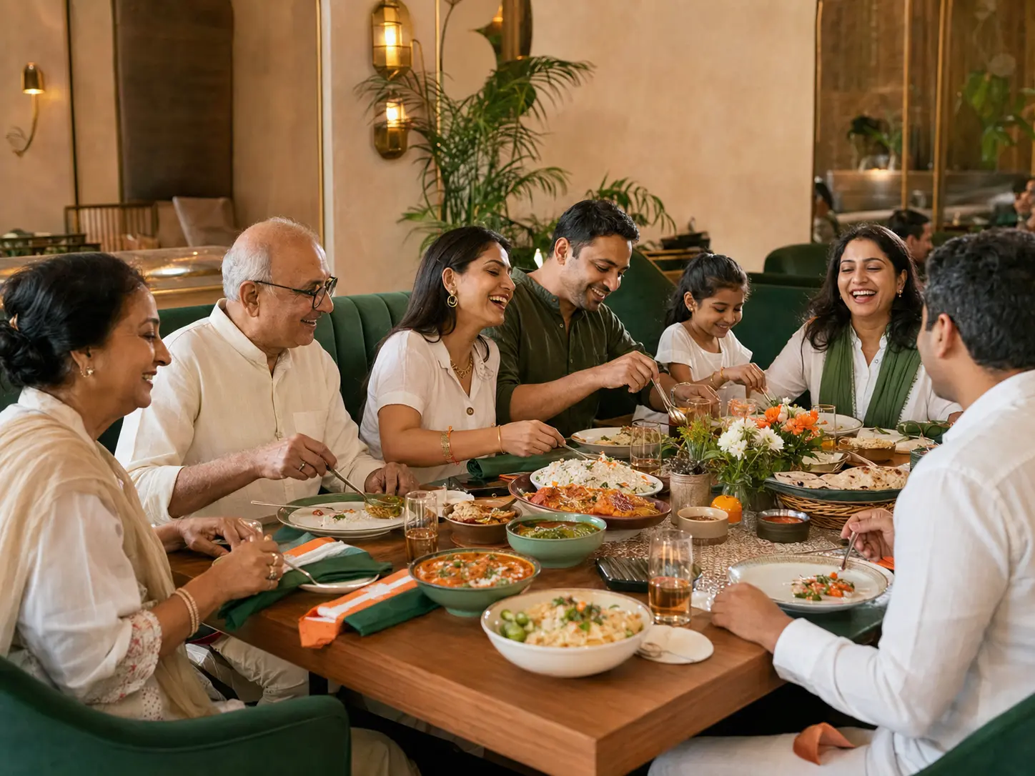 A multigenerational family enjoying an Independence Day meal