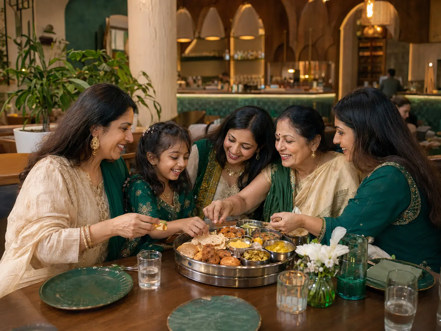 Women sharing a festive Teej meal together