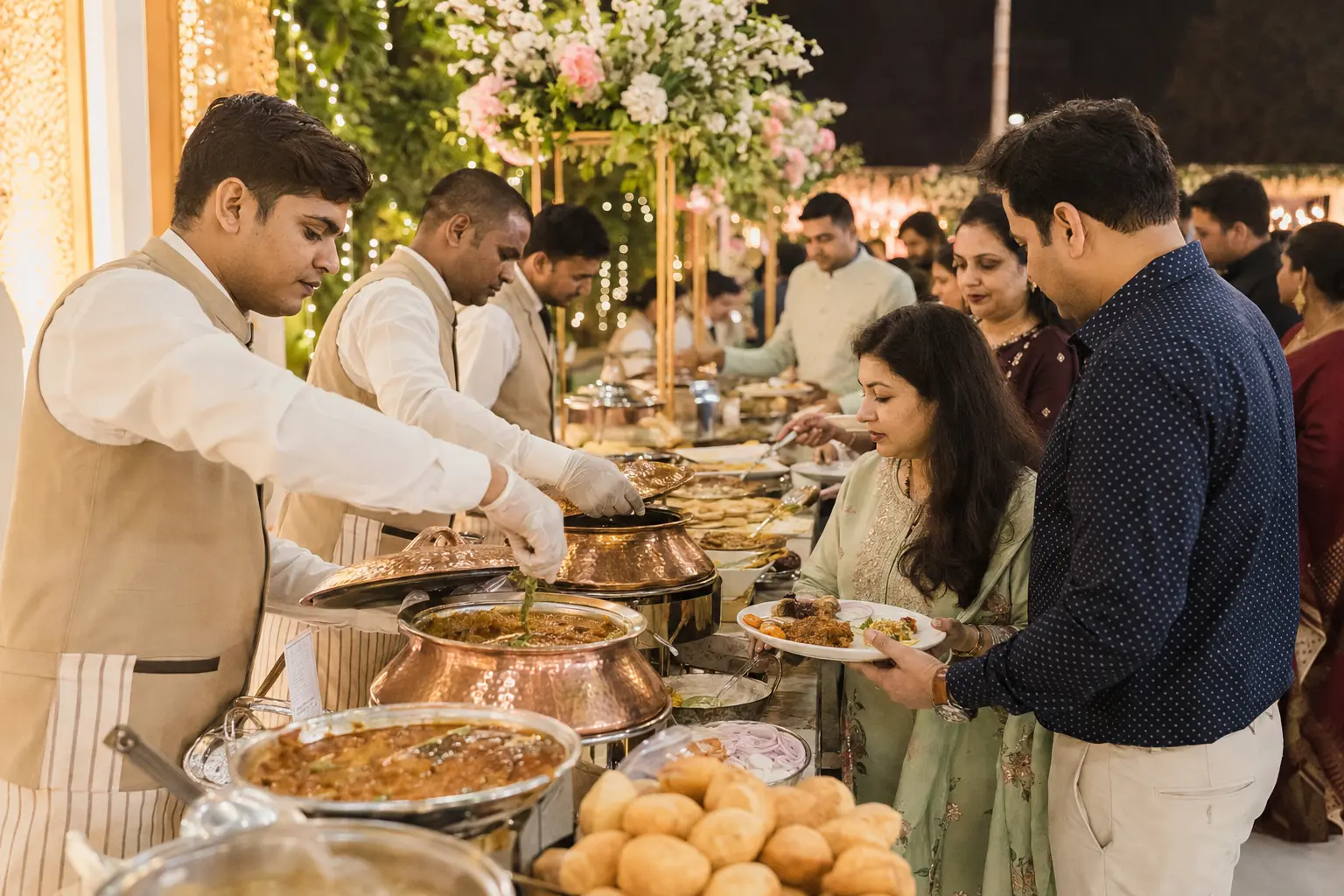 Professional staffed buffet at an elegant Indian social function